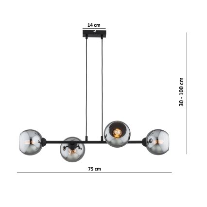 Brilagi - Lustr na lanku DIOR 4xE27/60W/230V černá/kouřová šedá