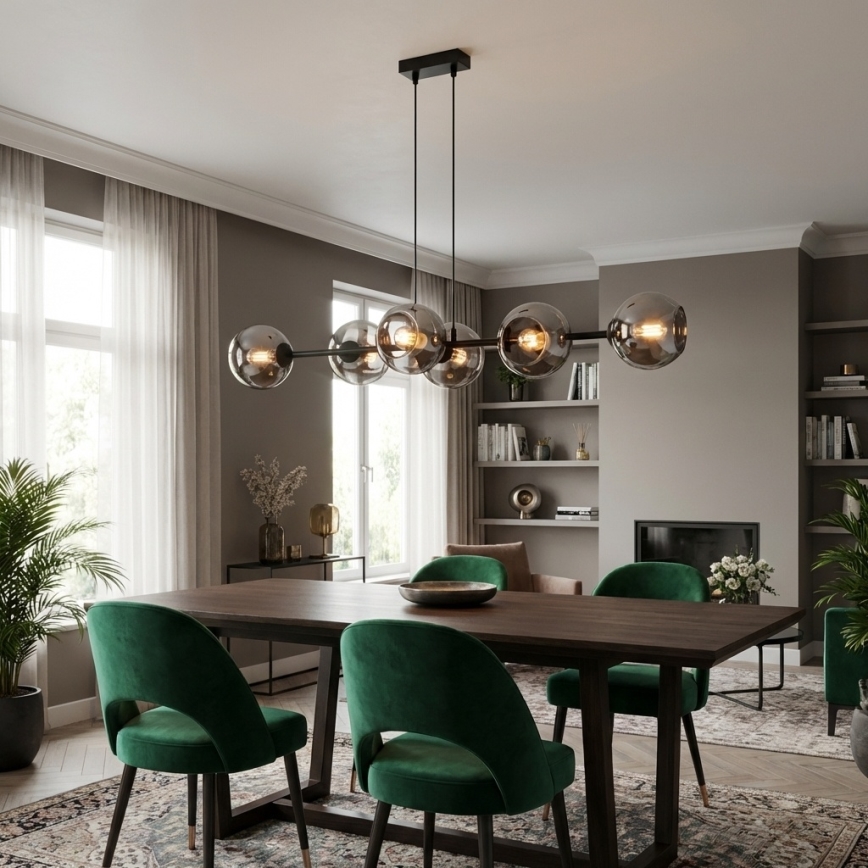 Brilagi - Lustr na lanku DIOR 6xE27/60W/230V černá/kouřová šedá