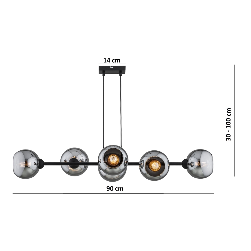 Brilagi - Lustr na lanku DIOR 6xE27/60W/230V černá/kouřová šedá