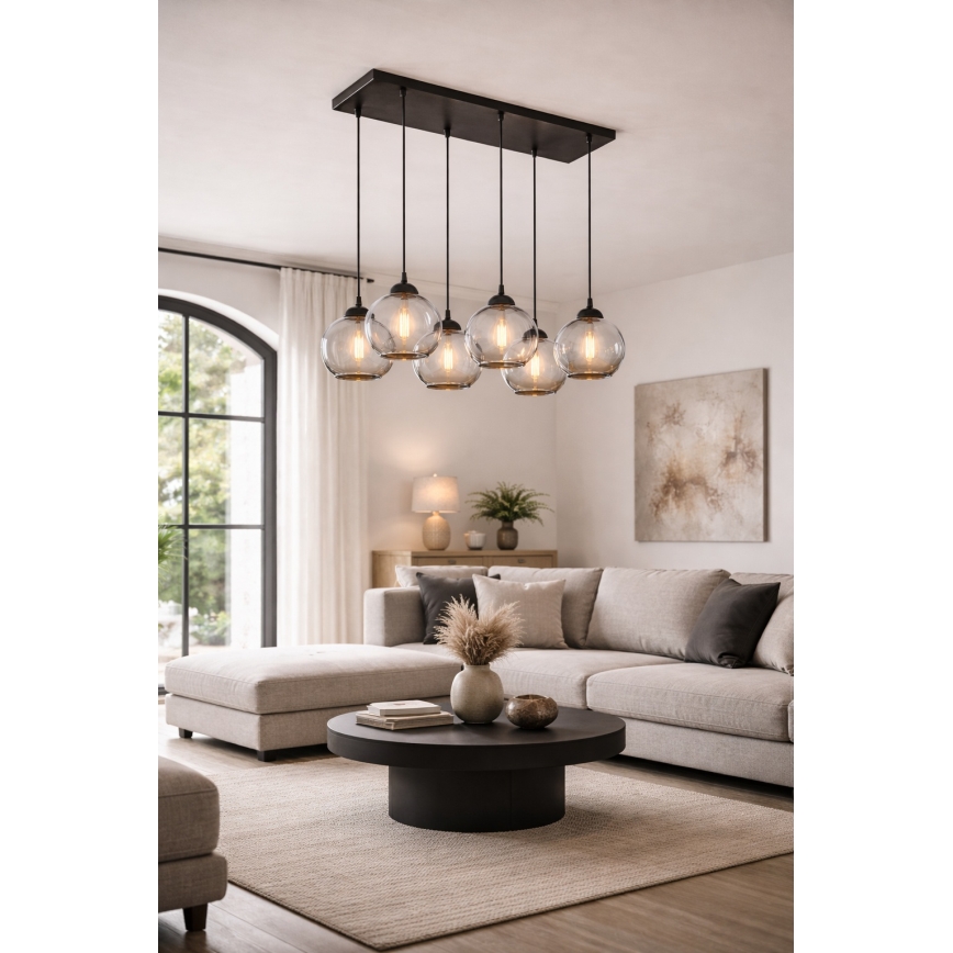 Brilagi - Lustr na lanku DIOR 6xE27/60W/230V černá/kouřová šedá