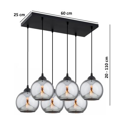 Brilagi - Lustr na lanku DIOR 6xE27/60W/230V černá/kouřová šedá