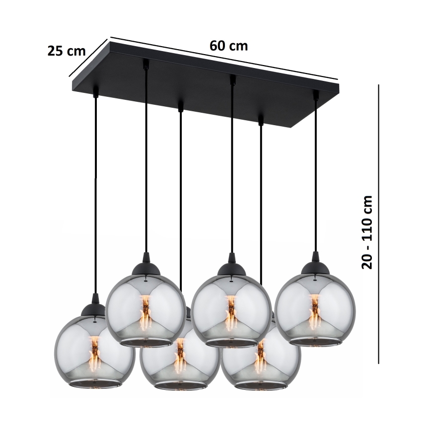 Brilagi - Lustr na lanku DIOR 6xE27/60W/230V černá/kouřová šedá