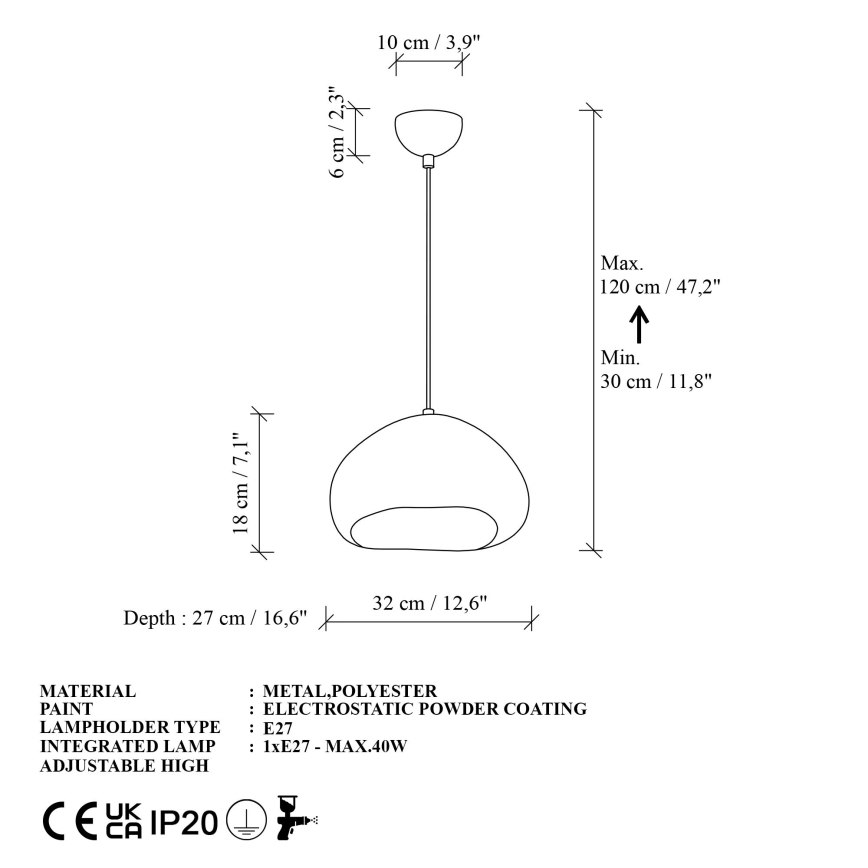 Brilagi - Lustr na lanku LOVAL 1xE27/40W/230V pr. 32 cm bílá