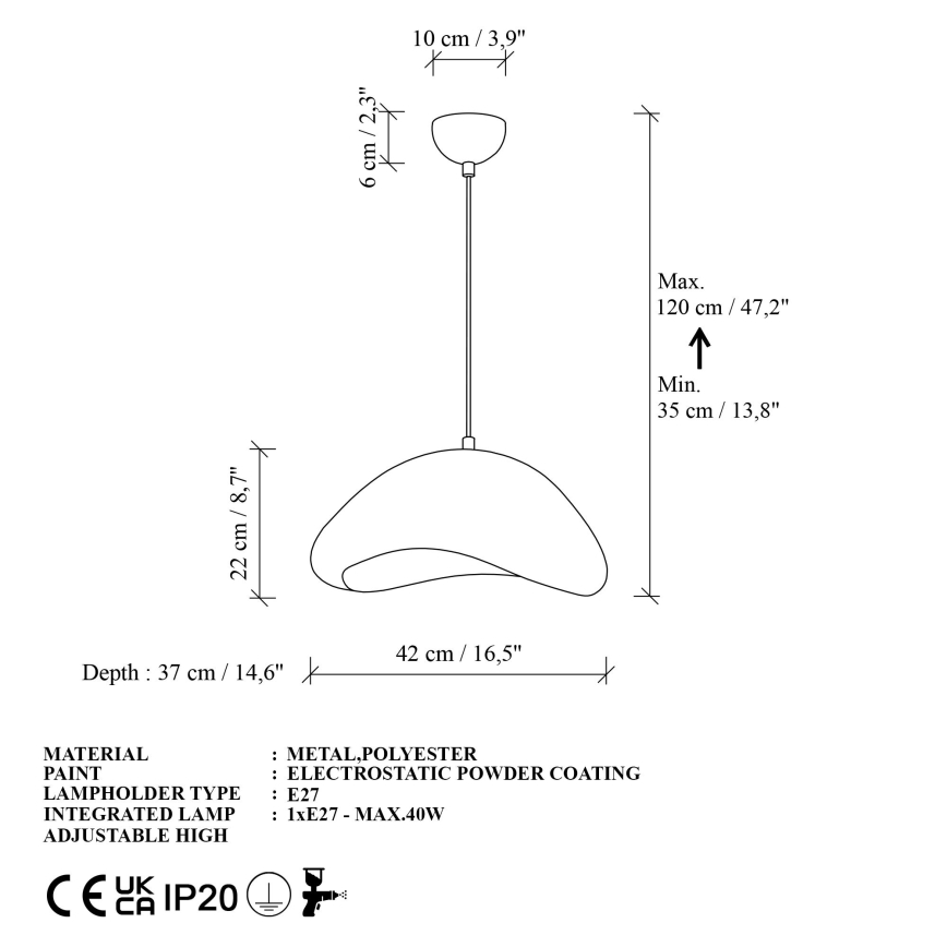 Brilagi - Lustr na lanku LUNA 1xE27/40W/230V pr. 42 cm bílá