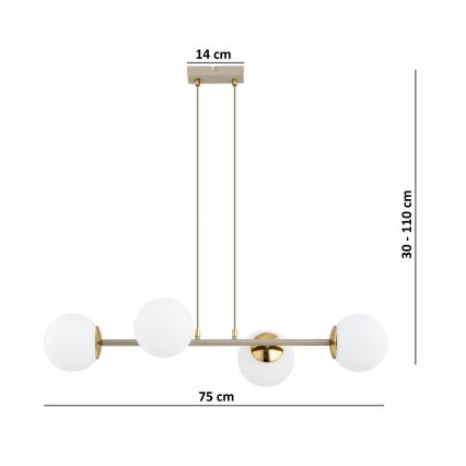 Brilagi - Lustr na lanku MILO ECRU 4xE27/60W/230V béžová/zlatá