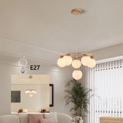 Brilagi - Lustr na lanku VISBY WOOD 6xE27/60W/230V pr. 58 cm dřevo