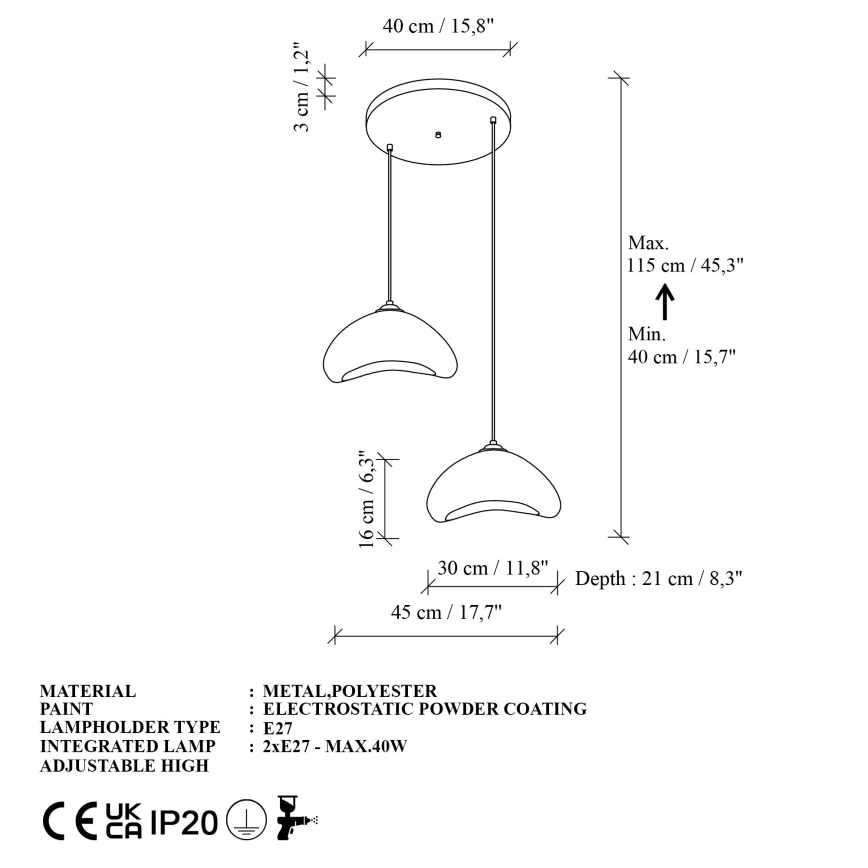 Brilagi - Lustr na lanku WABI SABI 2xE27/40W/230V pr. 45 cm bílá