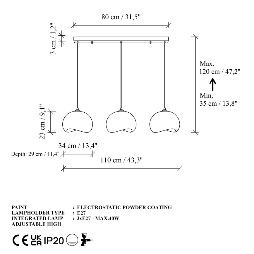 Brilagi - Lustr na lanku WABI SABI 3xE27/40W/230V bílá