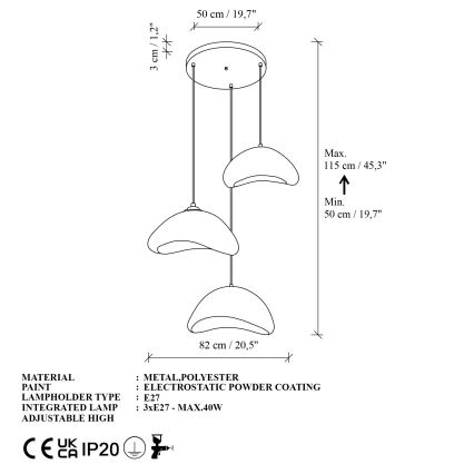 Brilagi - Lustr na lanku WABI SABI 3xE27/40W/230V pr. 82 cm bílá