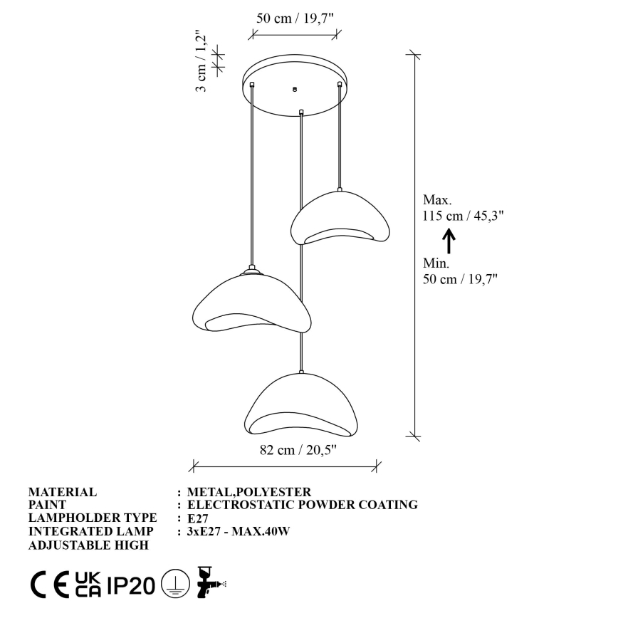 Brilagi - Lustr na lanku WABI SABI 3xE27/40W/230V pr. 82 cm bílá