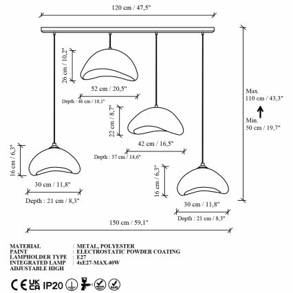 Brilagi - Lustr na lanku WABI SABI 4xE27/40W/230V bílá