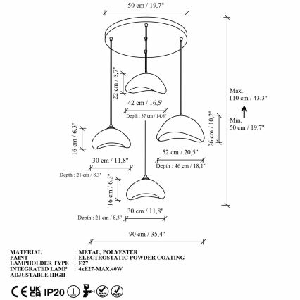 Brilagi - Lustr na lanku WABI SABI 4xE27/40W/230V pr. 90 cm bílá