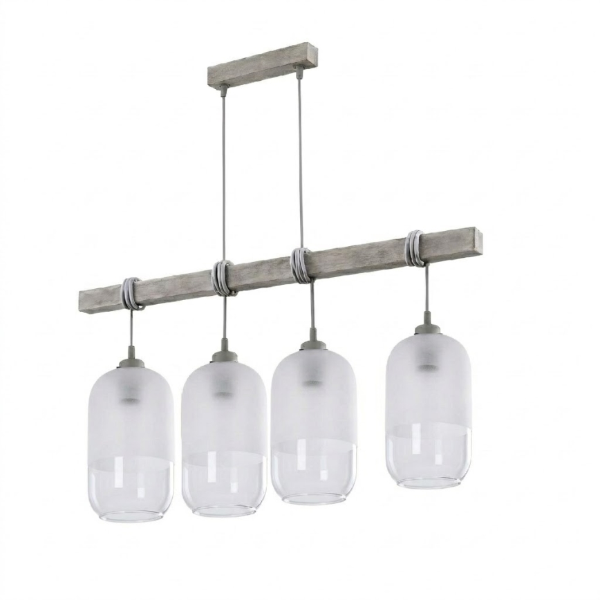 BRILAGI - Lustr na lanku WOOD GLASS 4xE27/60W/230V borovice/šedá/bílá