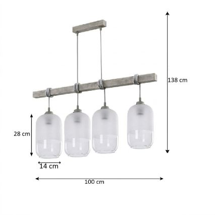 BRILAGI - Lustr na lanku WOOD GLASS 4xE27/60W/230V borovice/šedá/bílá