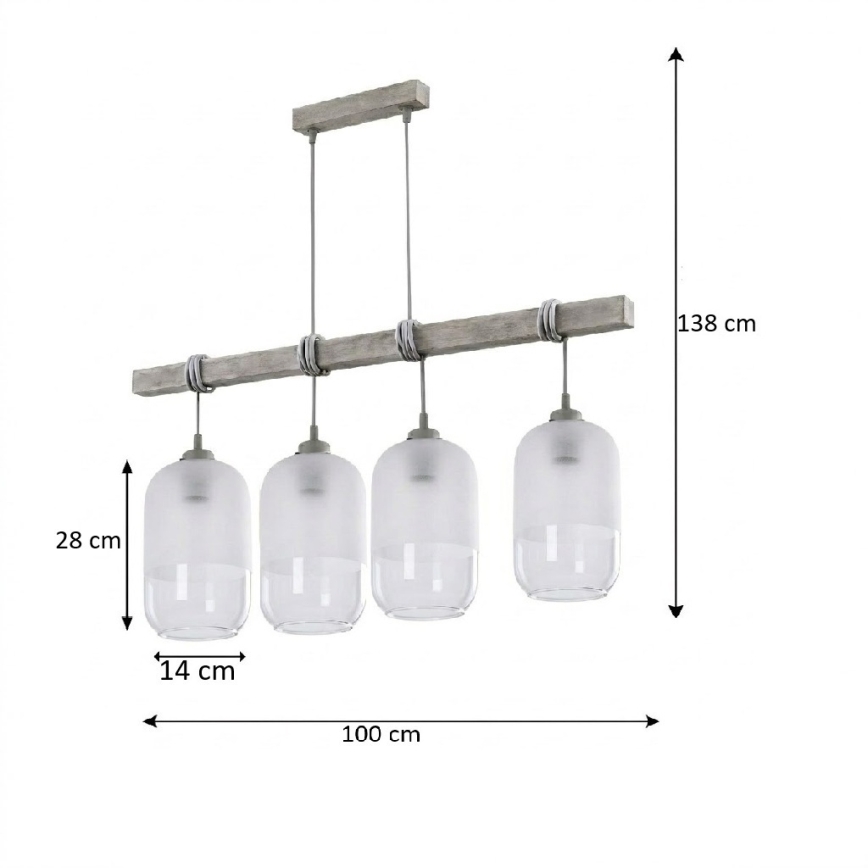 BRILAGI - Lustr na lanku WOOD GLASS 4xE27/60W/230V borovice/šedá/bílá