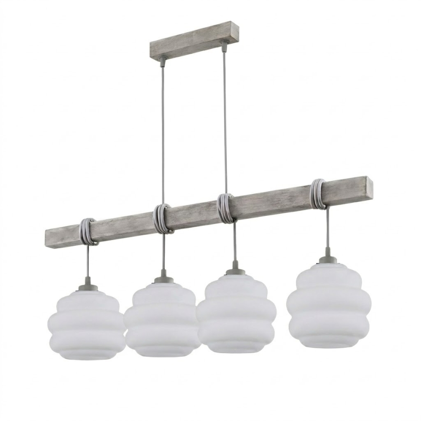 Brilagi - Lustr na lanku WOOD GLASS 4xE27/60W/230V borovice/šedá/bílá