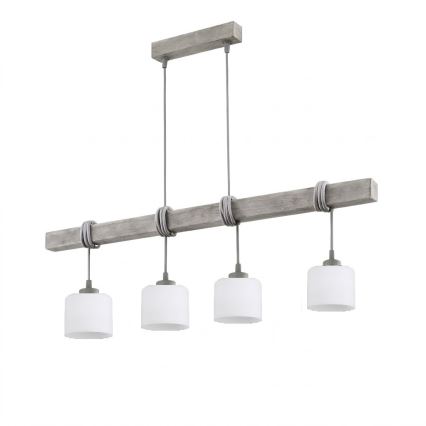 Brilagi - Lustr na lanku WOOD GLASS 4xE27/60W/230V borovice/šedá/bílá