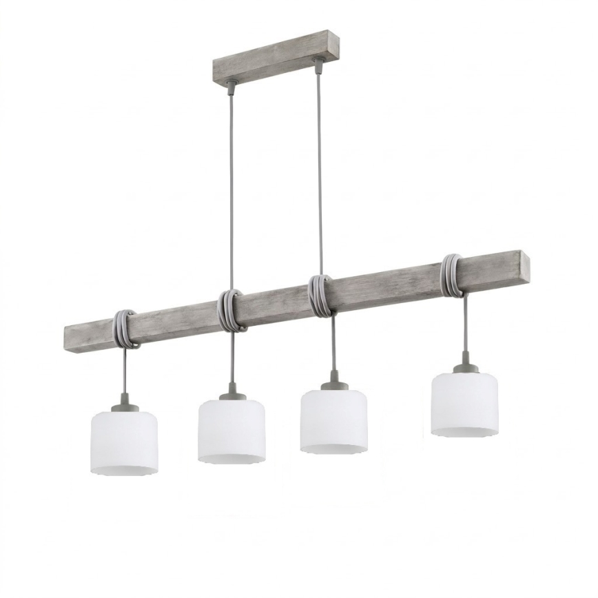 Brilagi - Lustr na lanku WOOD GLASS 4xE27/60W/230V borovice/šedá/bílá