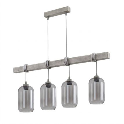 BRILAGI - Lustr na lanku WOOD GLASS 4xE27/60W/230V borovice/šedá/kouřová šedá