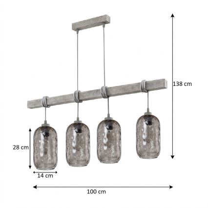 Brilagi - Lustr na lanku WOOD GLASS 4xE27/60W/230V borovice/šedá/kouřová šedá