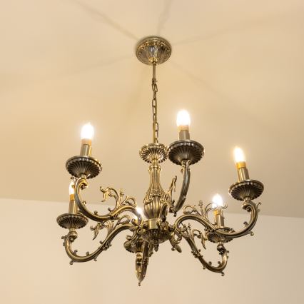 Brilagi - Lustr na řetězu CLASSIC 6xE14/60W/230V mosaz