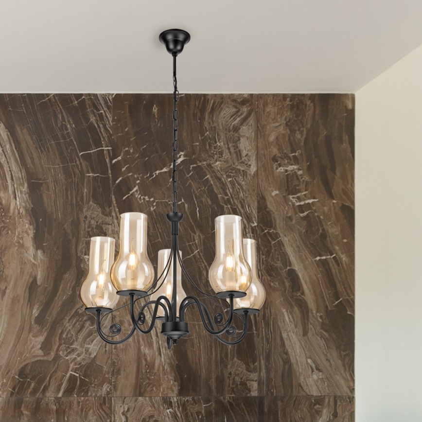 Brilagi - Lustr na řetězu COTTAGE 5xE14/40W/230V černá/hnědá