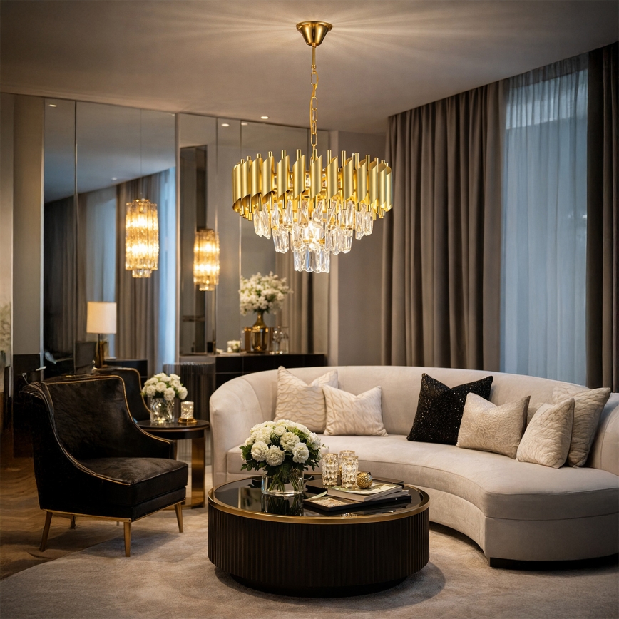 Brilagi - Lustr na řetězu ECLIPSE 5xE14/10W/230V pr. 38 cm zlatá