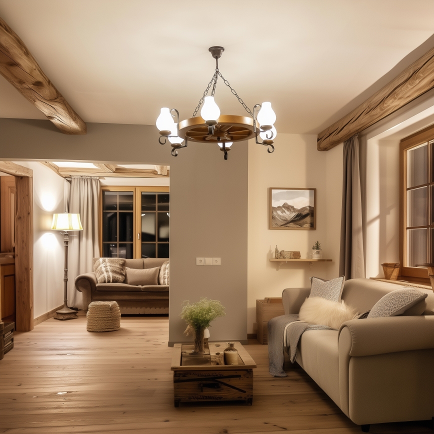 Brilagi - Lustr na řetězu ROATA 6xE14/40W/230V pr. 70 cm buk/ořech