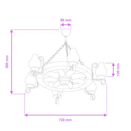 Brilagi - Lustr na řetězu ROATA 6xE14/40W/230V pr. 70 cm buk/ořech
