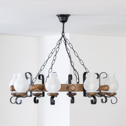 Brilagi - Lustr na řetězu TIMONA 8xE14/40W/230V pr. 70 cm buk/ořech