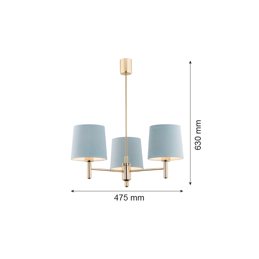 Brilagi - Lustr na tyči MONTE 3xE27/60W/230V modrá/zlatá