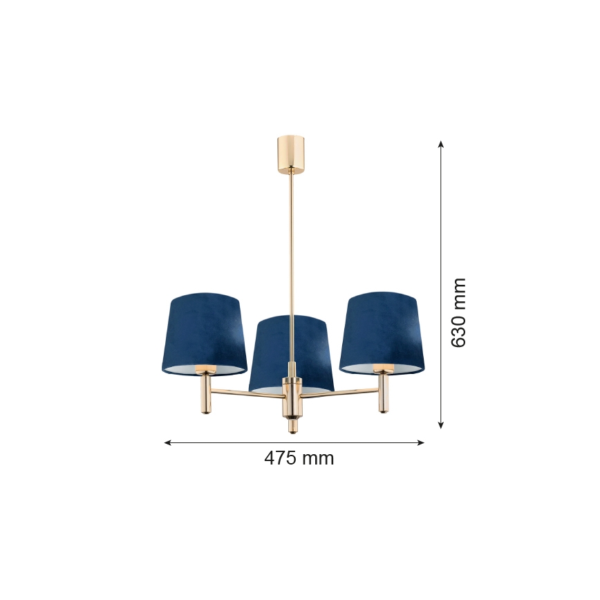 Brilagi - Lustr na tyči MONTE 3xE27/60W/230V modrá/zlatá