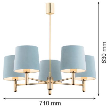 Brilagi - Lustr na tyči MONTE 5xE27/60W/230V modrá/zlatá