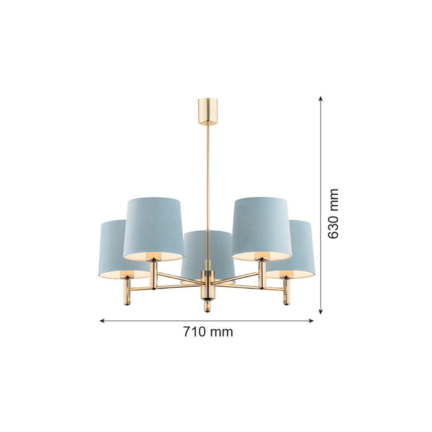 Brilagi - Lustr na tyči MONTE 5xE27/60W/230V modrá/zlatá