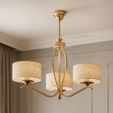 Brilagi - Lustr na tyči SAPHIRE 3xE27/15W/230V pr. 66 cm krémová/zlatá/patina