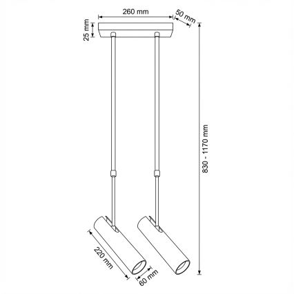 Brilagi - Lustr na tyči SELE 2xGU10/30W/230V černá