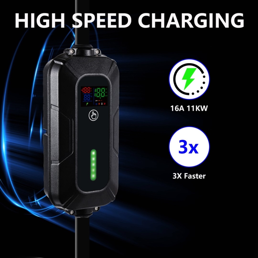 Brilagi - Cestovní nabíjecí stanice EV pro elektromobily FAST AC Type 2 16A/380V 11kW + zástrčka 230V, 3,7kW 5m + pouzdro