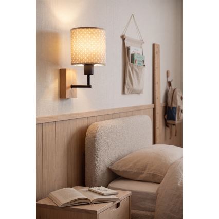 Brilagi - Dětská nástěnná lampa BOBO WOOD 1xE27/25W/230V dub/černá/béžová/puntíky