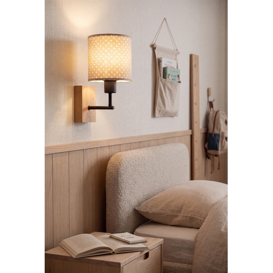 Brilagi - Dětská nástěnná lampa BOBO WOOD 1xE27/25W/230V dub/černá/béžová/puntíky