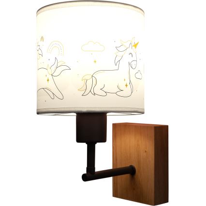 Brilagi - Dětská nástěnná lampa BOBO WOOD 1xE27/25W/230V dub/černá/bílá/jednorožci