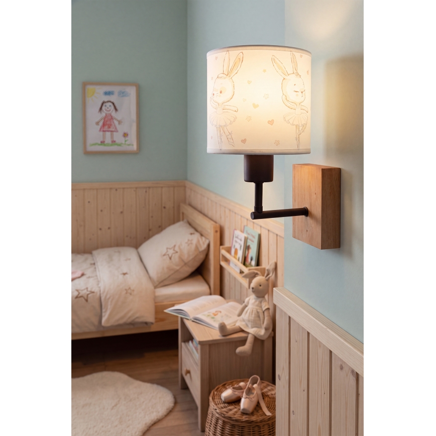 Brilagi - Dětská nástěnná lampa BOBO WOOD 1xE27/25W/230V dub/černá/bílá/králíčci