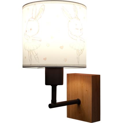 Brilagi - Dětská nástěnná lampa BOBO WOOD 1xE27/25W/230V dub/černá/bílá/králíčci