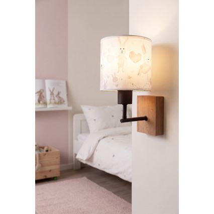 Brilagi - Dětská nástěnná lampa BOBO WOOD 1xE27/25W/230V dub/černá/bílá/králíčci