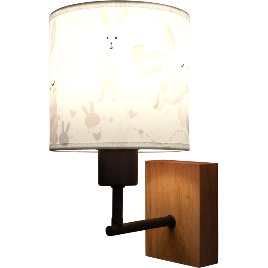 Brilagi - Dětská nástěnná lampa BOBO WOOD 1xE27/25W/230V dub/černá/bílá/králíčci
