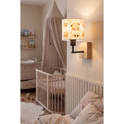 Brilagi - Dětská nástěnná lampa BOBO WOOD 1xE27/25W/230V dub/černá/bílá/medvídci