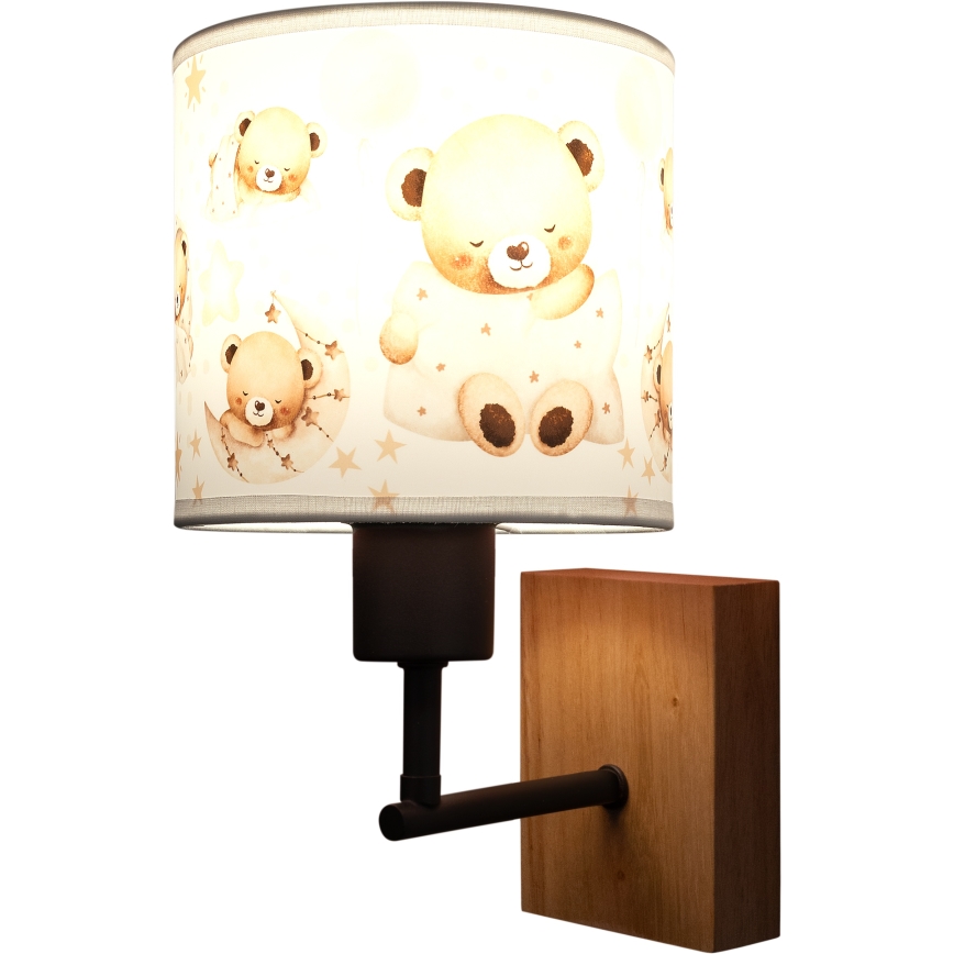 Brilagi - Dětská nástěnná lampa BOBO WOOD 1xE27/25W/230V dub/černá/bílá/medvídci