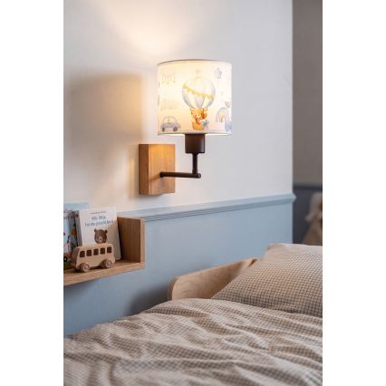 Brilagi - Dětská nástěnná lampa BOBO WOOD 1xE27/25W/230V dub/černá/bílá/modrá/medvídci