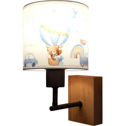 Brilagi - Dětská nástěnná lampa BOBO WOOD 1xE27/25W/230V dub/černá/bílá/modrá/medvídci
