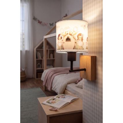Brilagi - Dětská nástěnná lampa BOBO WOOD 1xE27/25W/230V dub/černá/bílá/růžová/víly