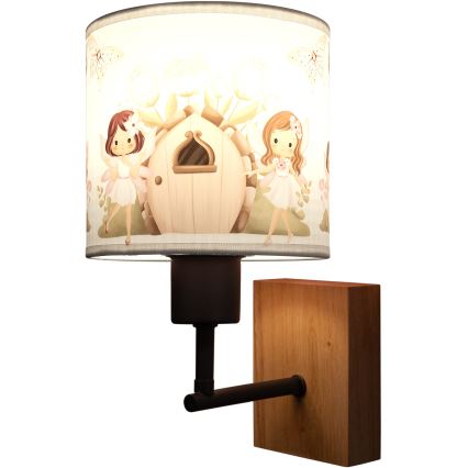 Brilagi - Dětská nástěnná lampa BOBO WOOD 1xE27/25W/230V dub/černá/bílá/růžová/víly